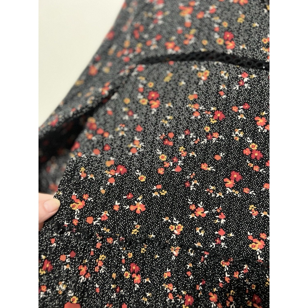 Knox Rose Women's Dark Floral Top Size L Peasant Long Sleeve Black Red Lace - Picture 10 of 16